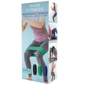 LOMI FITNESS 3-Pack Resistance Bands Set, Green Blue Black New in Box Retail $46